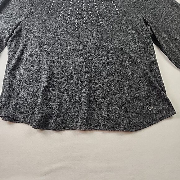 Adrienne Vittadini 2XL Grey Crystal Studded Round Neck Sweater Gathered Sleeve - Picture 7 of 9